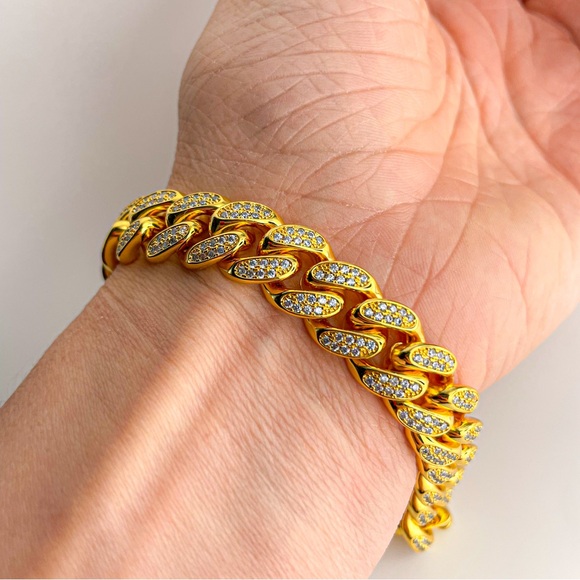 ETEVON Initial “R” Bracelet for Men Link Chain with Box Clasp Cubic Zirconia - Picture 10 of 13